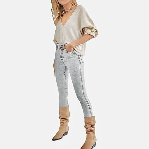 Free People We The Free Gray Acid Wash Skinny Jeans Size 25 - Picture 1 of 6